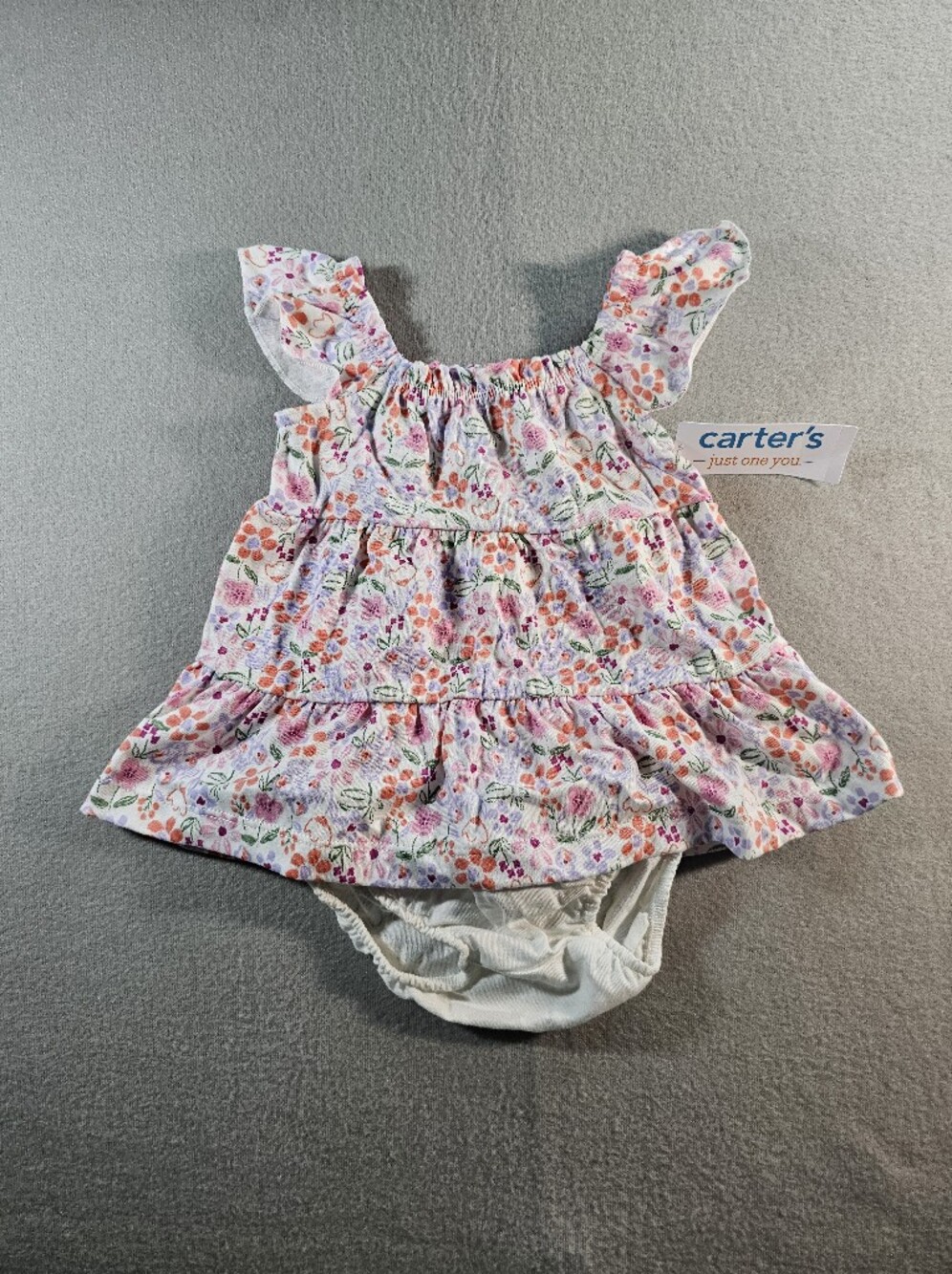 Carter's Floral Baby Dress with Ruffle Trim - Pink, Orange & Green Size 3M